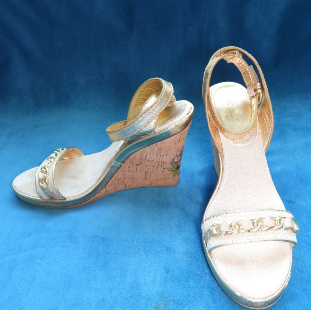 Coach Ellette Cork Wedge Tattoo Womens size 8.5